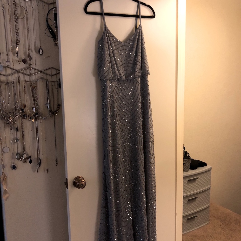 Adrianna Papell Silver Sequin Dress